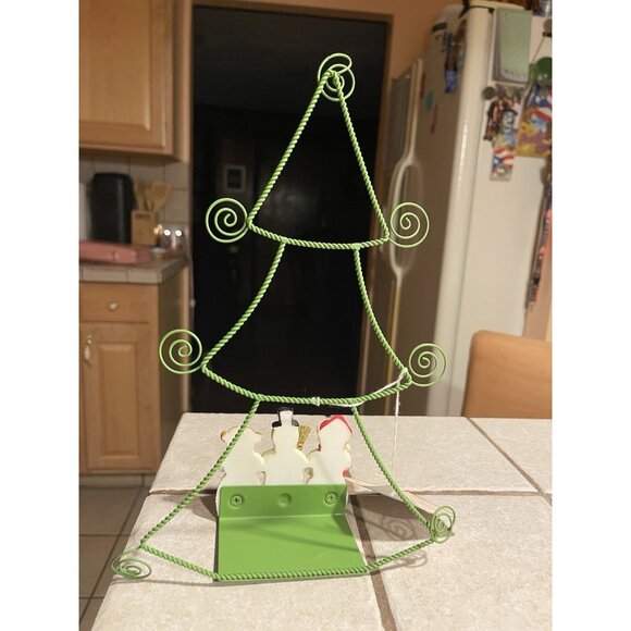 HALLMARK Christmas Tree Card/Photo Holder Display 3 Snowman Green Metal Wire 12" - Picture 4 of 13